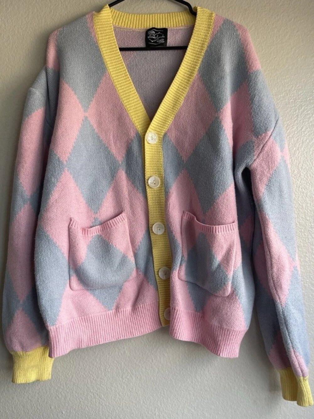 Steady Hands Howls Moving Castle Argyle Cardigan Pink/Yellow Women’s Sz M/L